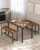 Set masa dining si 2 banchete Vasagle, 110 x 70 x 75 cm / 97 x 30 x 50 cm, PAL/otel, maro rustic