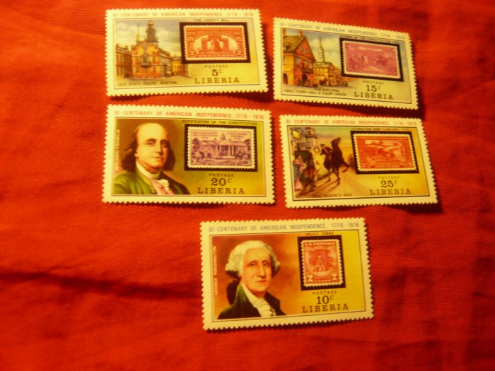 Serie mica Liberia 1975 - 200 Ani SUA , 5 valori (din6v)