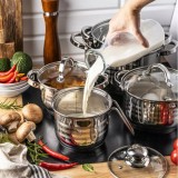 Set 5 oale, din inox, cu capac, manere argintii 14/16/18/20/24cm, Klausberg