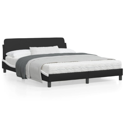 vidaXL Cadru de pat cu tăblie, negru/alb, 160x200 cm, piele ecologică foto