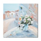 Tablou 3D flori pictat manual, Invitatie la o cafea, 60x60cm ulei pe panza, Valentin Pop