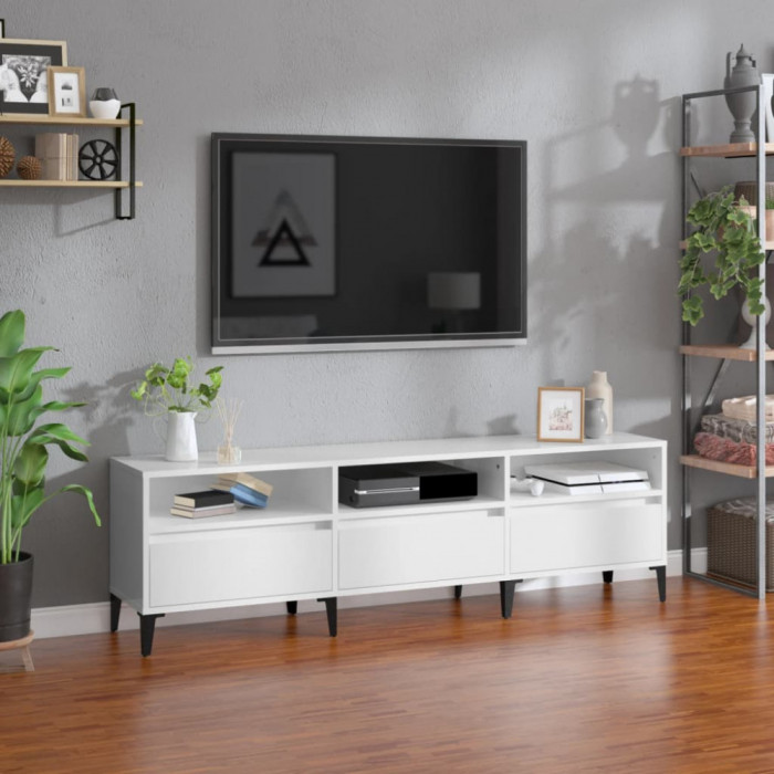vidaXL Comodă TV, alb extralucios, 150x30x44,5 cm, lemn prelucrat