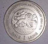 Cumpara ieftin CY - Leone 1964 - 1974 / 10 Aniversare Banca Sierra Leone / metal alb, neferos / D: 38 mm 19,85 g muchie zimtata / copie fals replica