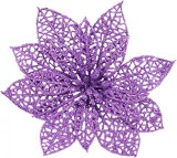 Set de 12 flori artificiale pentru bradul de Craciun Crazy Night, violet, plastic, 15 cm