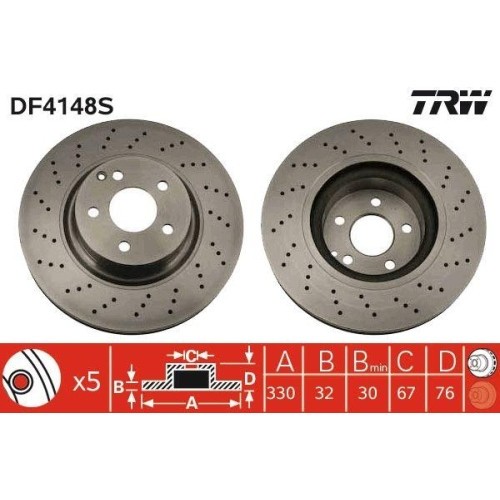 Set discuri frana Mercedes S-Class (W220), S-Class Coupe (C215), punte fata, 330x32, canelat perforat, TRW