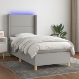 Gossi pat cu arcuri, saltea si led, gri deschis, 90x190 cm, textil