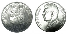 q402 CEHOSLOVACIA 100 KORUN COROANE 1949 ZIUA DE NASTERE A LUI STALIN ARGINT UNC BU LUCIU DE BATERE