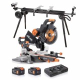 Cumpara ieftin Pachet fierastrau circular stationar fara fir Evolution R255SMS-DB-Li 18V Li-Ion EXT cu glisare si taiere inclinata dubla + stand XL