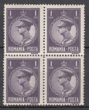 ROMANIA 1932 LP 96 REGELE CAROL II UZUALE FILIGRAN CC VALOAREA 1 LEU VIOLET BLOC DE 4 TIMBRE STARE MNH