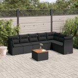 VidaXL Set mobilier de grădină cu perne, 8 piese, negru, poliratan