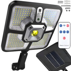 Lampa Solara, cu Panou Solar Incorporat, 220 LED SMD, Telecomanda, cu Senzori de Amurg, Miscare si Lumina, Brat de Montare, Rezistenta la Apa IP65, 3