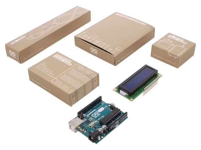 Arduino Starter Kit German, ATMEGA328, 5VDC, ICSP, USB B, Soclu Pini