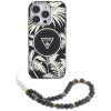 Husa iPhone 16 Pro Max originala Guess IML Palm Trees Triangle with Pearl Strap MagSafe, negru, GUHMP16XHPCTPLSK