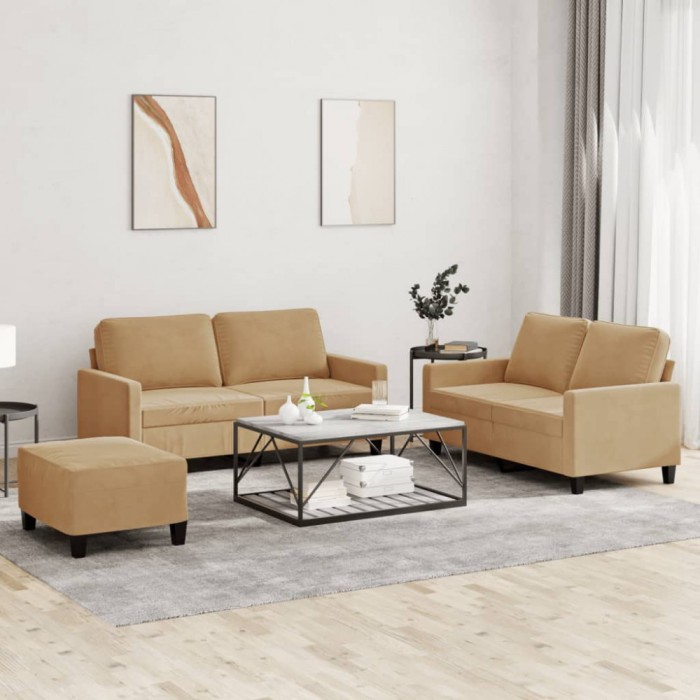 vidaXL Set de canapele cu perne, 3 piese, maro, catifea 3201513