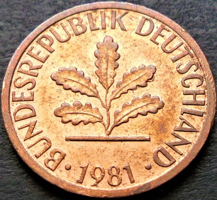 Moneda 1 PFENNIG - RF GERMANIA, anul 1981 * cod 126 B - litera D
