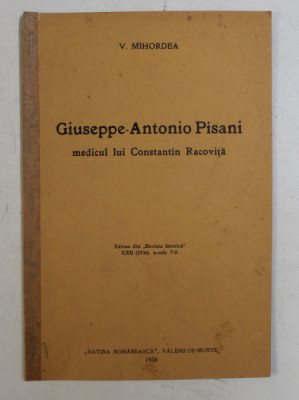 GIUSEPPE - ANTONIO PISANI - MEDICUL LUI CONSTANTIN RACOVITA de V. MIHORDEA , 1936 foto