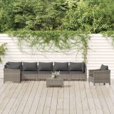 Set Mobilier Gradina vidaXL, 8 Piese, Poliratan Gri, Perne Incluse, Design Modular, Confortabil, Cadru Otel Vopsit