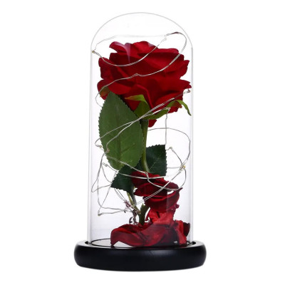 Trandafir in cupola de sticla Pufo Sparkle Rose, decorat cu lumini LED, 21 cm, rosu foto