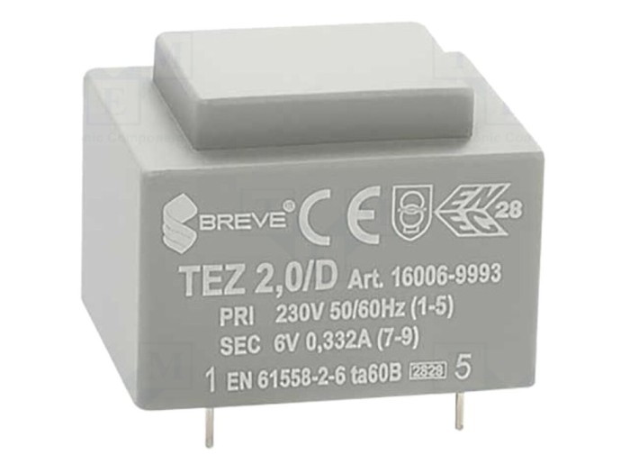 Transformator &Icirc;ncapsulat 2VA 230V 6V PCB
