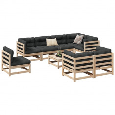 vidaXL Set canapea de grădină cu perne, 9 piese, lemn masiv de pin
