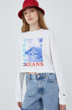 Cumpara ieftin Tommy Jeans bluza femei, culoarea alb, cu imprimeu
