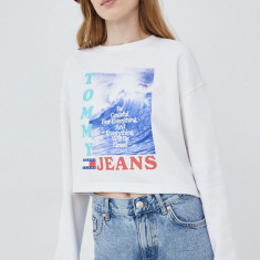 Tommy Jeans bluza femei, culoarea alb, cu imprimeu