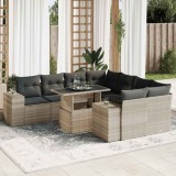 VidaXL Set canapele de grădină cu perne, 9 piese gri deschis poliratan
