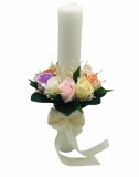 Lumanare pentru Nunta sau Botez, Personalizabila cu nume si data, 9 trandafiri sapun, floarea miresei uscata si frunze real touch, Eventissimi, 40 cm,, Eventissimi&reg;