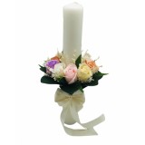 Lumanare pentru Nunta sau Botez, Personalizabila cu nume si data, 9 trandafiri sapun, floarea miresei uscata si frunze real touch, Eventissimi, 40 cm,