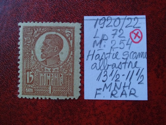 1920 Romania- Ferd. b. mare Mi254-H. CU SCAME ALBASTRE-MNH-F.F. RAR