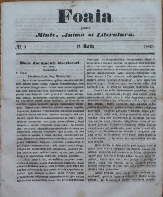 Foaia pentru minte , inima si literatura , nr. 9 , 1863 , Brasov , I. Muresanu foto