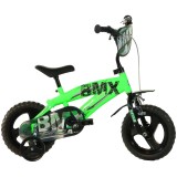 Cumpara ieftin Bicicleta copii Dino Bikes 12" BMX, negru si verde, cadru otel, roti ajutatoare detasabile