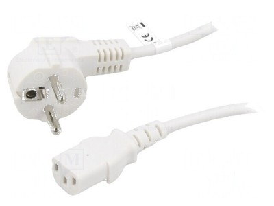 Cablu CEE 7/7 unghi, ştecăr IEC C13 mamă PVC 3m alb foto