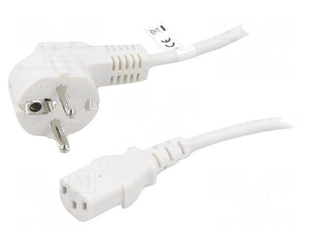 Cablu CEE 7/7 unghi, ştecăr IEC C13 mamă PVC 3m alb