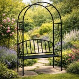 Pergola de gradina cu banca integrata, otel rezistent, design arcuit, neagra