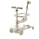 Trotineta Tip Carucior pentru Copii 7in1, Flippy, Pliabila, Ghidon Reglabil, Parti Detasabile, Lumini LED, Muzica, Suport pentru picioare, Alb
