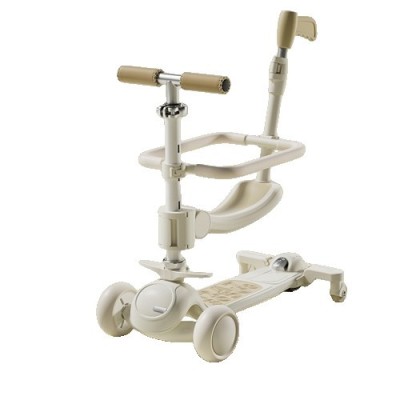 Trotineta tip carucior pentru copii 7in1, flippy, pliabila, ghidon reglabil, parti detasabile, lumini led, muzica, suport pentru picioare, alb foto