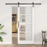 Ușă Glisantă vidaXL cu Set de Accesorii &#039;ORKDAL&#039;Alb Lemn Masiv &amp; Sticlă