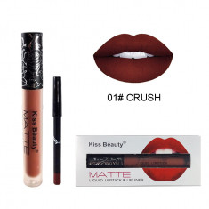 Set Ruj Lichid Mat + Creion Buze Kiss Beauty #01 CRUSH foto