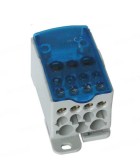 Clema de distributie pe sina 500A 1 pol cu capac intrare 24x8mm2 si iesire 2x6-35mm2 + 5x2.5-16mm2 + 4x2.5-10mm2