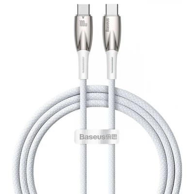 CABLU alimentare si date Baseus Glimmer, Fast Charging Data Cable pt. smartphone, USB Type-C la USB Type-C 100W, 1m, alb &amp;amp;quot;CADH000702&amp;amp;quot; (timbr foto