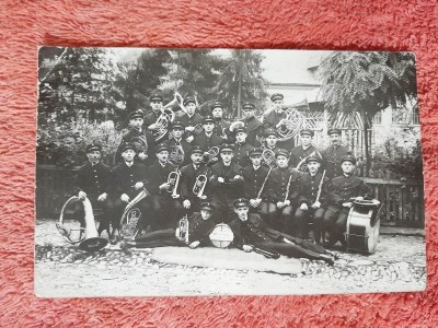 Fotografie tip carte postala, fanfara militara, perioada interbelica foto