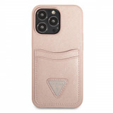 Husa de protectie telefon Guess pentru iPhone 13 Pro Max, Saffiano Double Card Case, Plastic, Roz