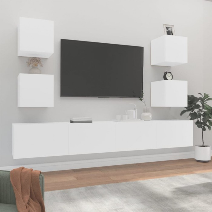 vidaXL Set dulap TV, 6 piese, alb, lemn prelucrat