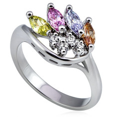 Inel argintiu din metal, coroană din zirconii colorate și transparente - Marime inel: 54