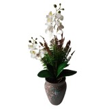 Planta artificiala cu flori C37272-10, in ghiveci, alb + verde, 50 cm