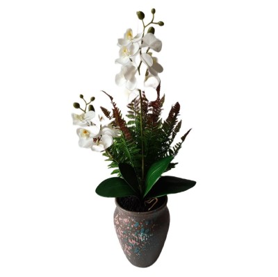 Planta artificiala cu flori C37272-10, in ghiveci, alb + verde, 50 cm foto