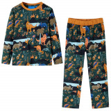 Pijamale de copii cu maneci lungi, verde &icirc;nchis 140 GartenMobel Dekor, vidaXL