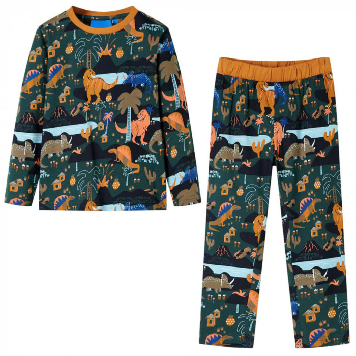 Pijamale de copii cu maneci lungi, verde &icirc;nchis 140 GartenMobel Dekor