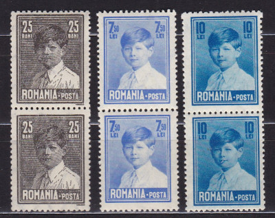 ROMANIA 1928 LP 79 REGELE MIHAI FORMAT MARE CU FILIGAN UZUALE PERECHE SERII MNH foto